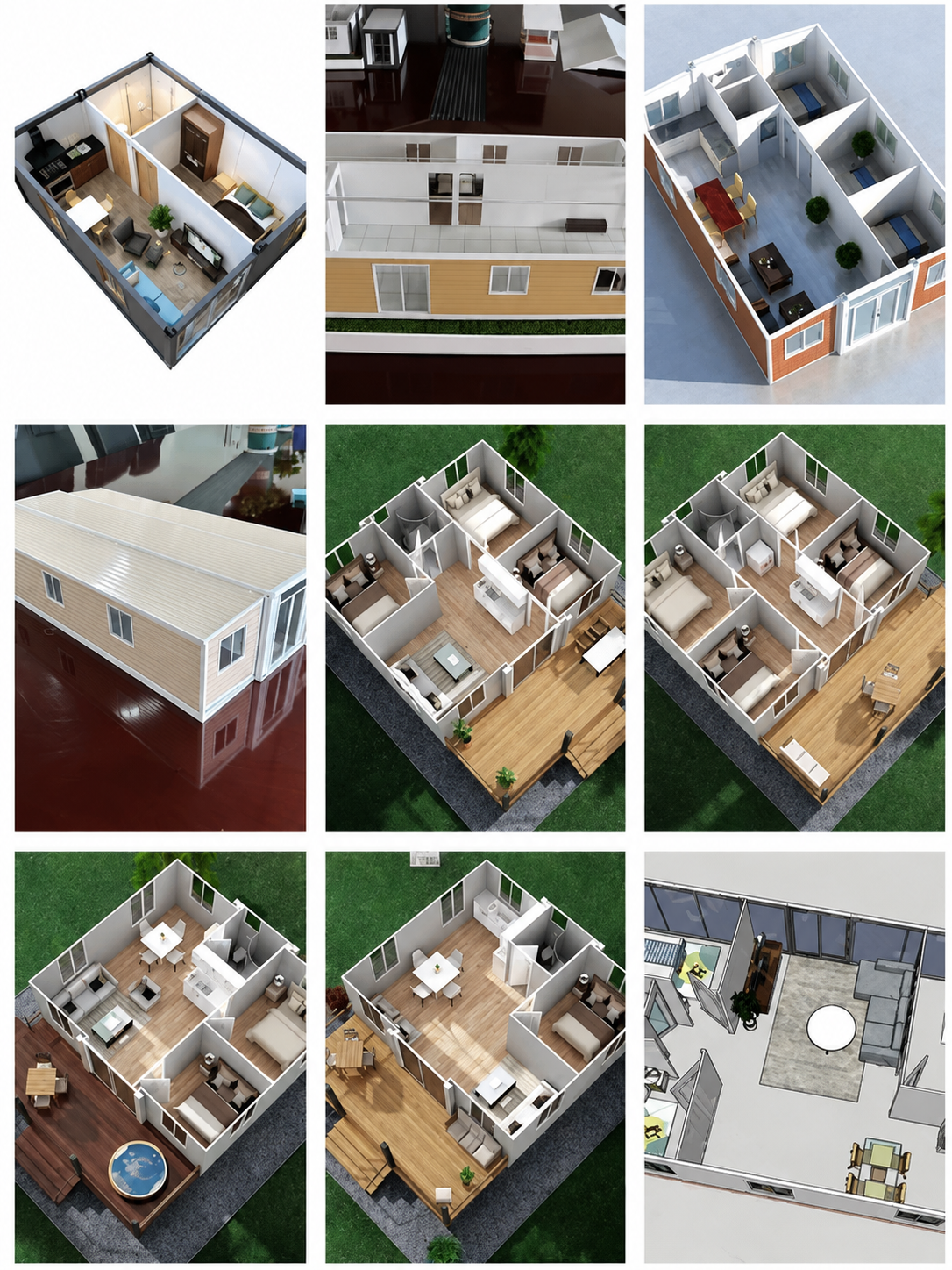 Example floor plans and interior layout options for expandable modular prefab houses