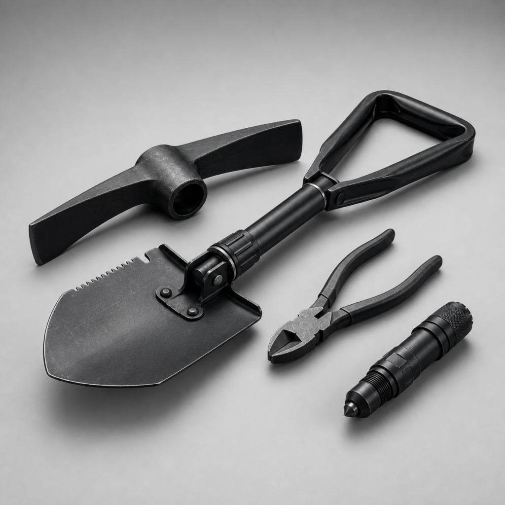 Multi-Function Folding Engineer Shovel with Pick, Saw Edge, Pliers & Glass Breaker