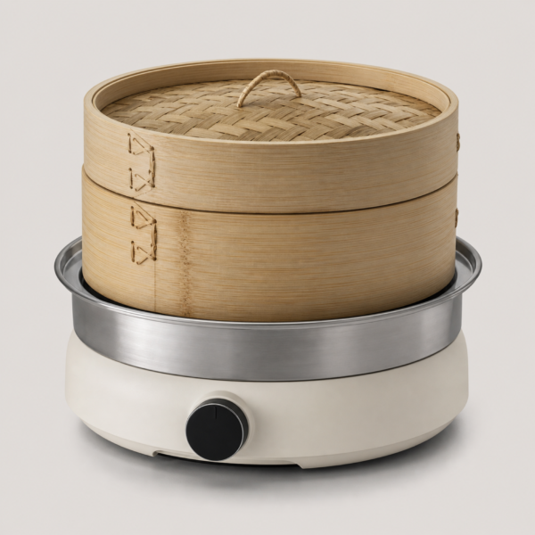 01_主图 Electric Bamboo Steamer with Multi-Tier Natural Bamboo Baskets for Dumplings, Dim Sum & Healthy Cooking