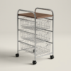 01_主图_三分之四角度 3-Tier Rolling Storage Cart with Pull-Out Wire Baskets & Wood Top