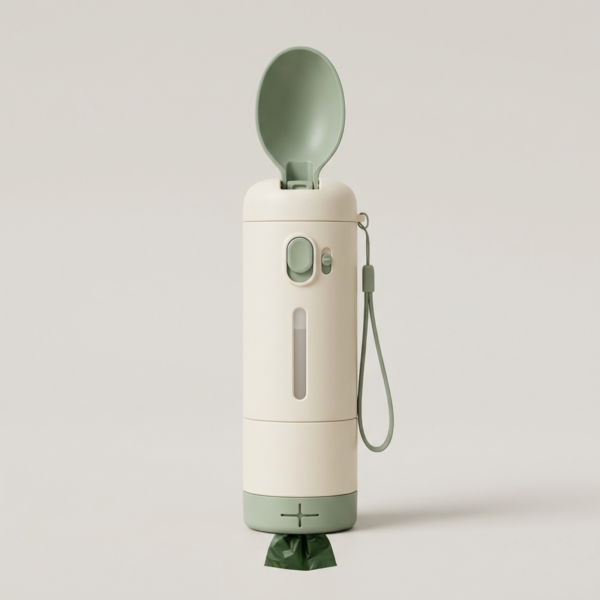 01_主图_产品正面 3-in-1 Portable Pet Travel Water Bottle with Food Container & Waste Bag Dispenser