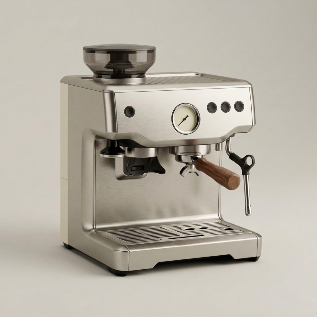 Semi-Automatic Espresso Machine with Integrated Grinder, Pressure Gauge & Steam Wand