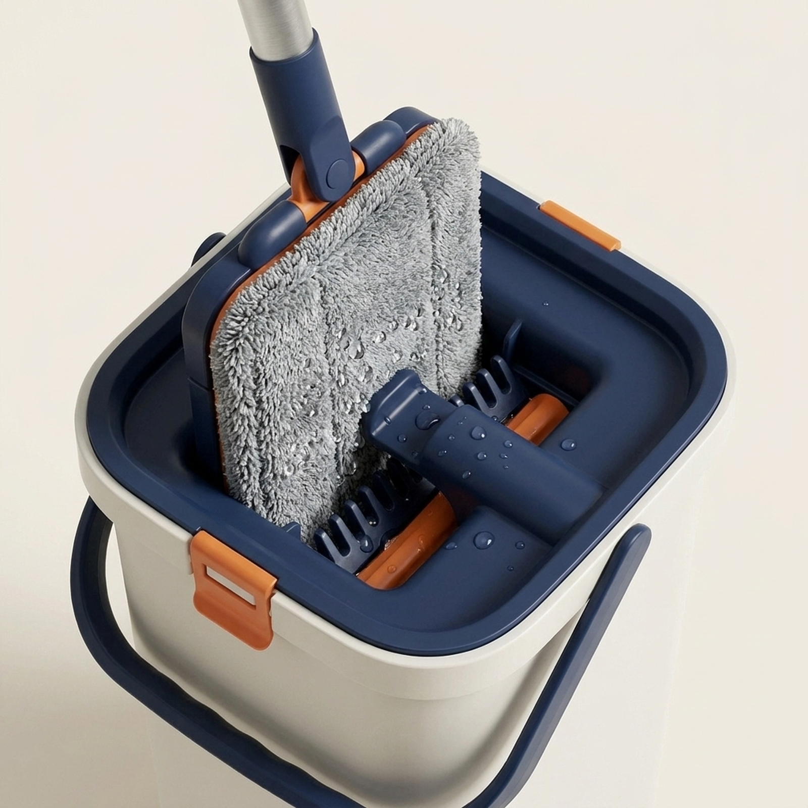 Dual-chamber washing and wringing system for flat mop