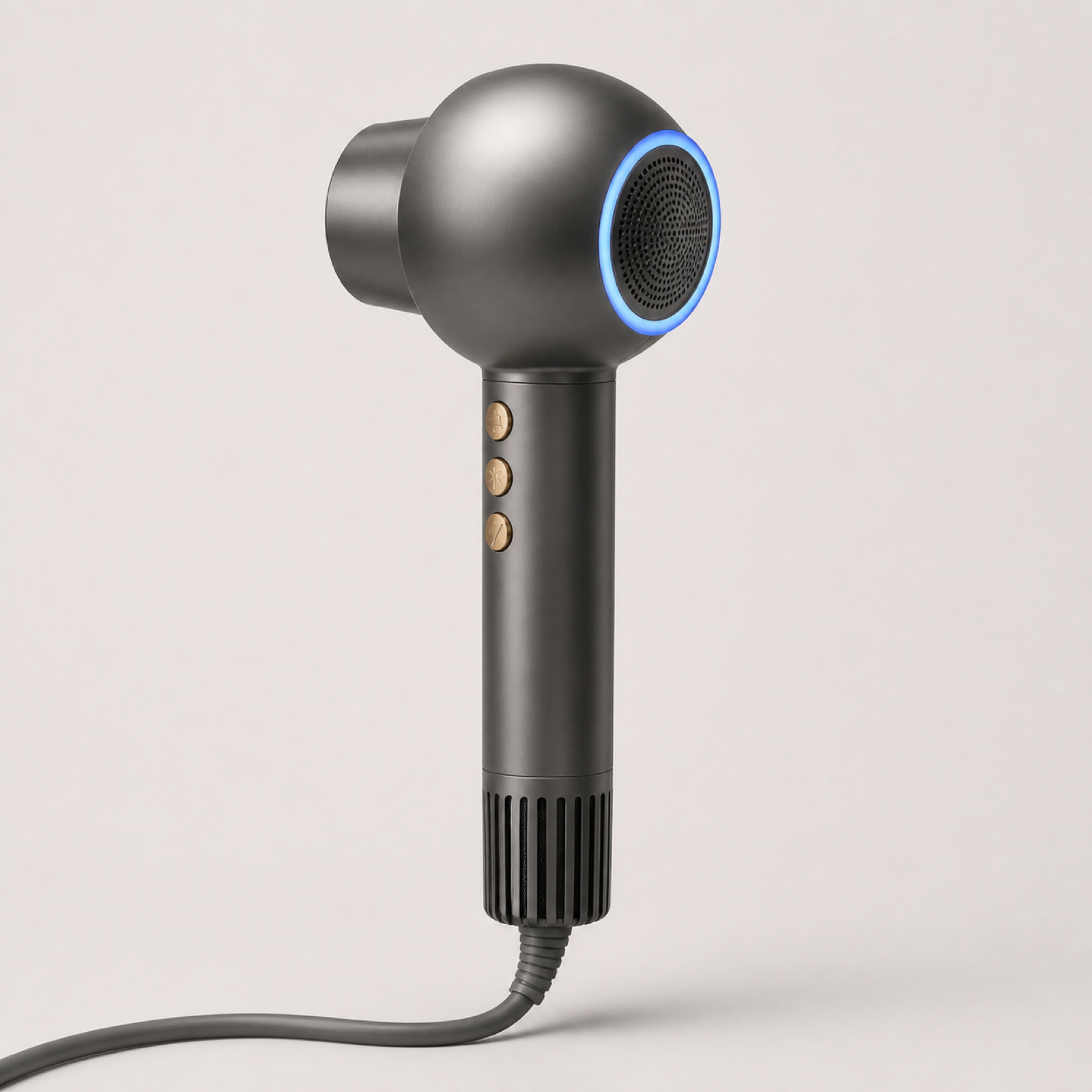 High-speed hair dryer viewed from another angle showing handle controls and compact body
