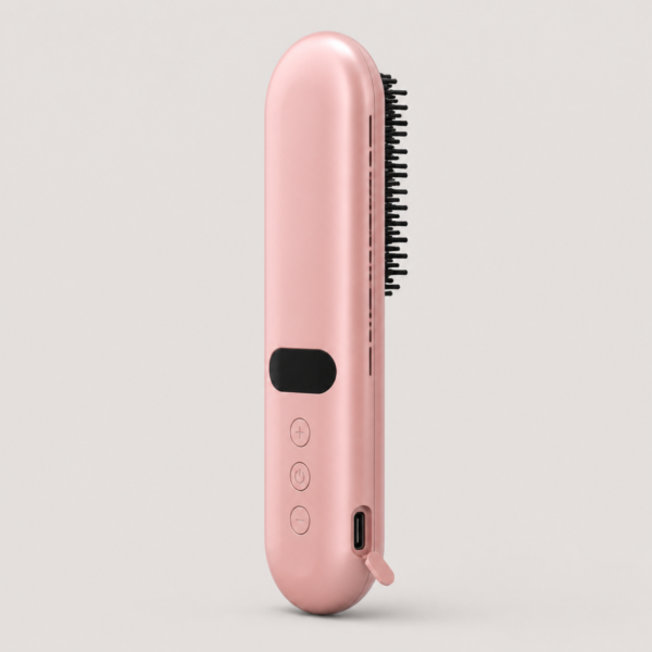 02_产品另一角度 Cordless Negative Ion Hair Straightening Brush with Anti-Scald Teeth & Rechargeable Design