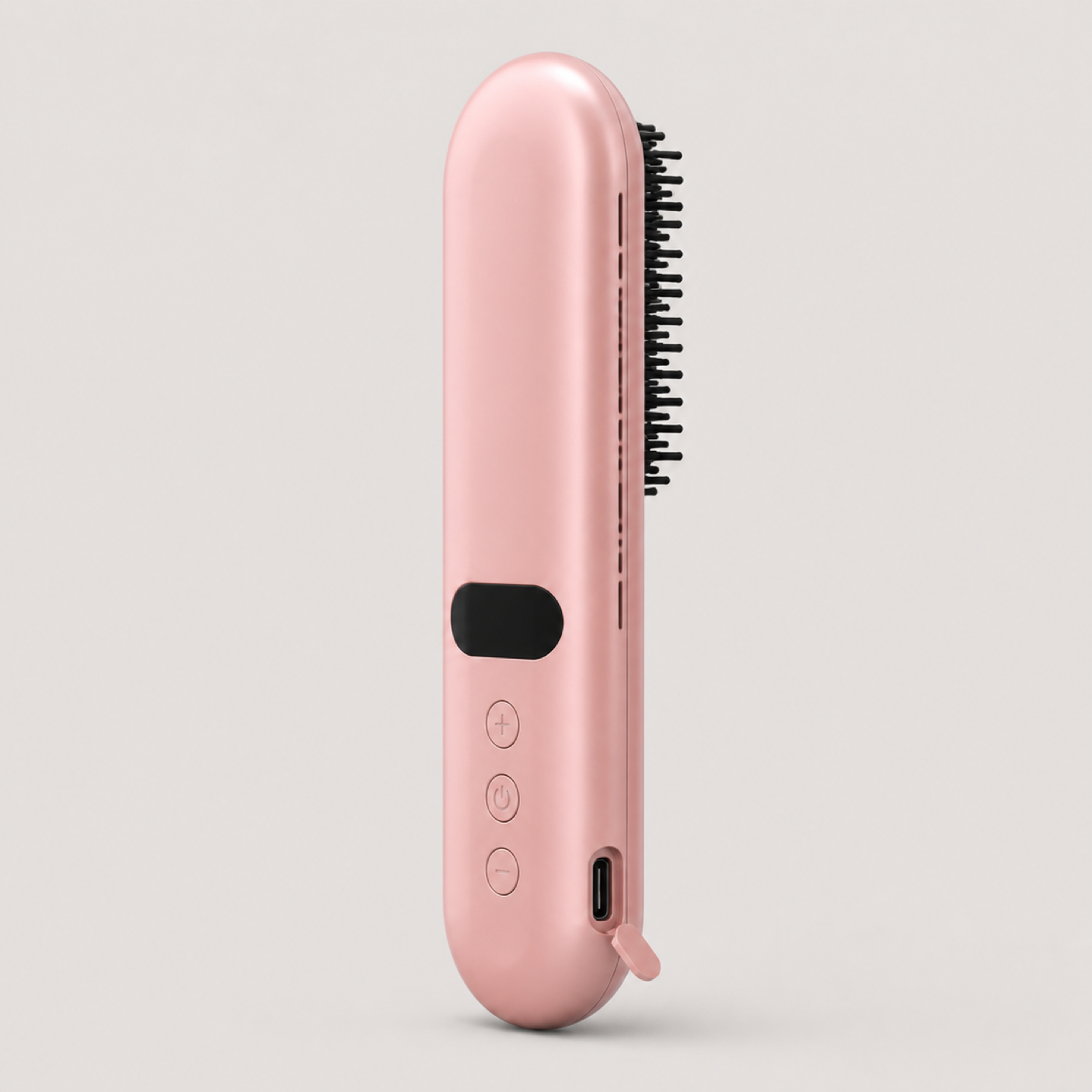 Cordless negative ion hair straightening brush viewed from another angle