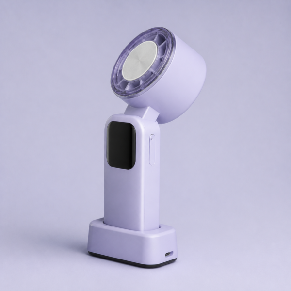 02_折叠形态 Foldable Handheld Cooling Fan with Cold Plate, Digital Display & Desktop Base