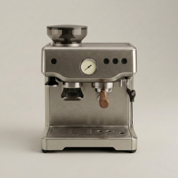 02_正面展示 Semi-Automatic Espresso Machine with Integrated Grinder, Pressure Gauge & Steam Wand