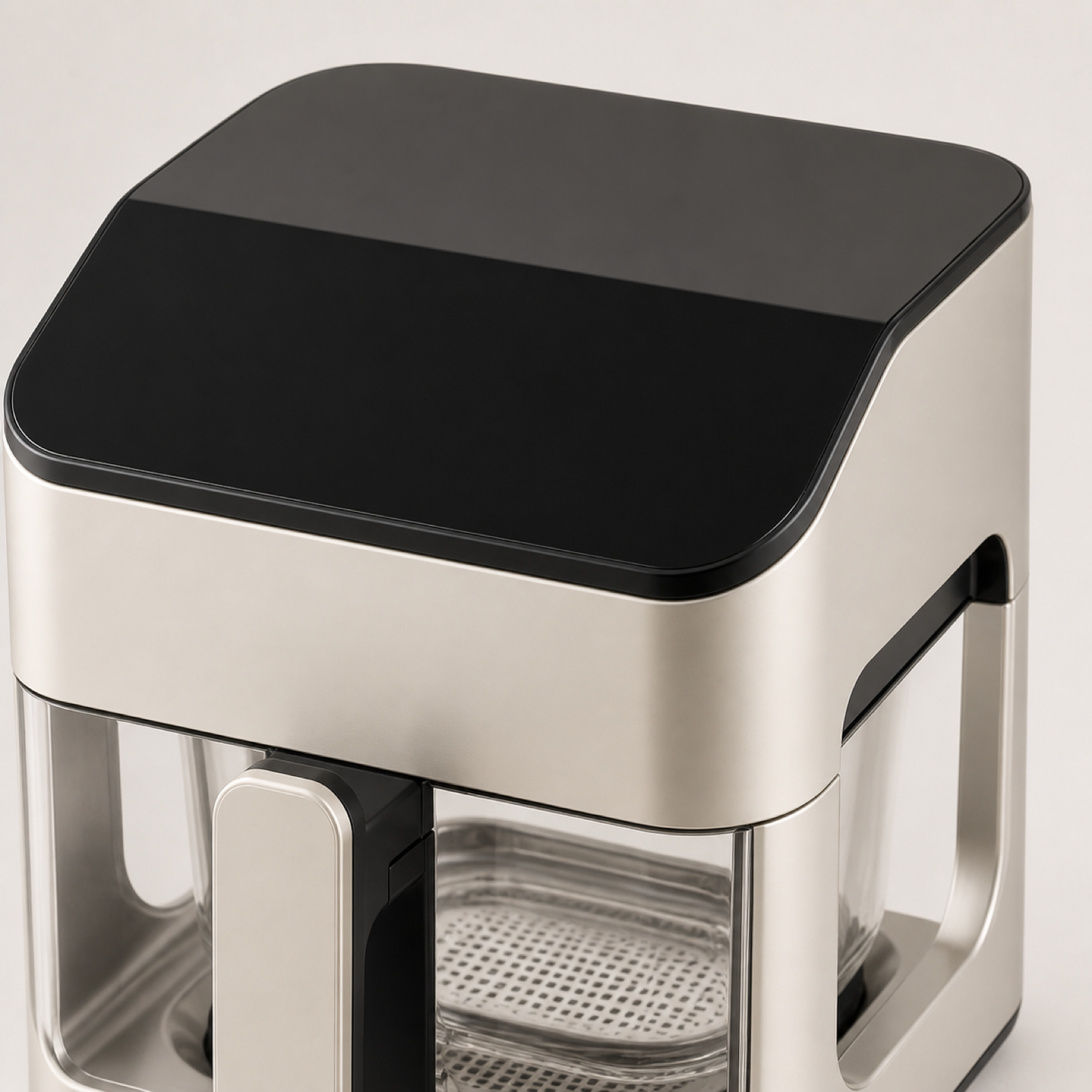 Transparent air fryer with touch control top panel
