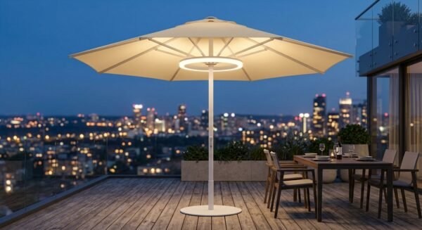 03_产品图_夜景亮灯 Parasol Solar LED – 3M Outdoor Umbrella with Warm LED Lighting