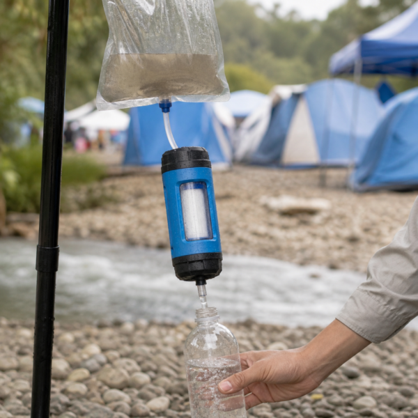 03_场景图 Portable Gravity Emergency Water Purifier with 0.01 μm Hollow-Fiber Filter & 3L Water Bag