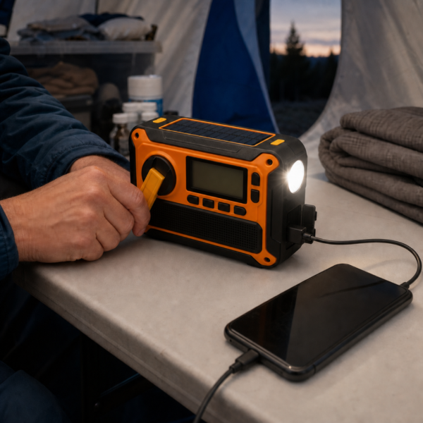03_场景图 Emergency Hand Crank Solar Radio with NOAA Weather Band, 5000mAh Power Bank, LED Flashlight & SOS Alarm