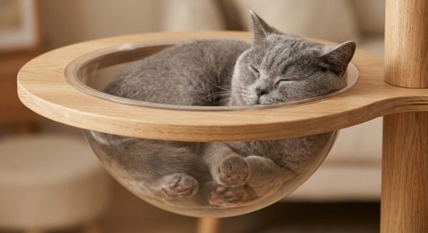 Modern 68.9" Solid Wood Cat Tree with Acrylic Space Capsule