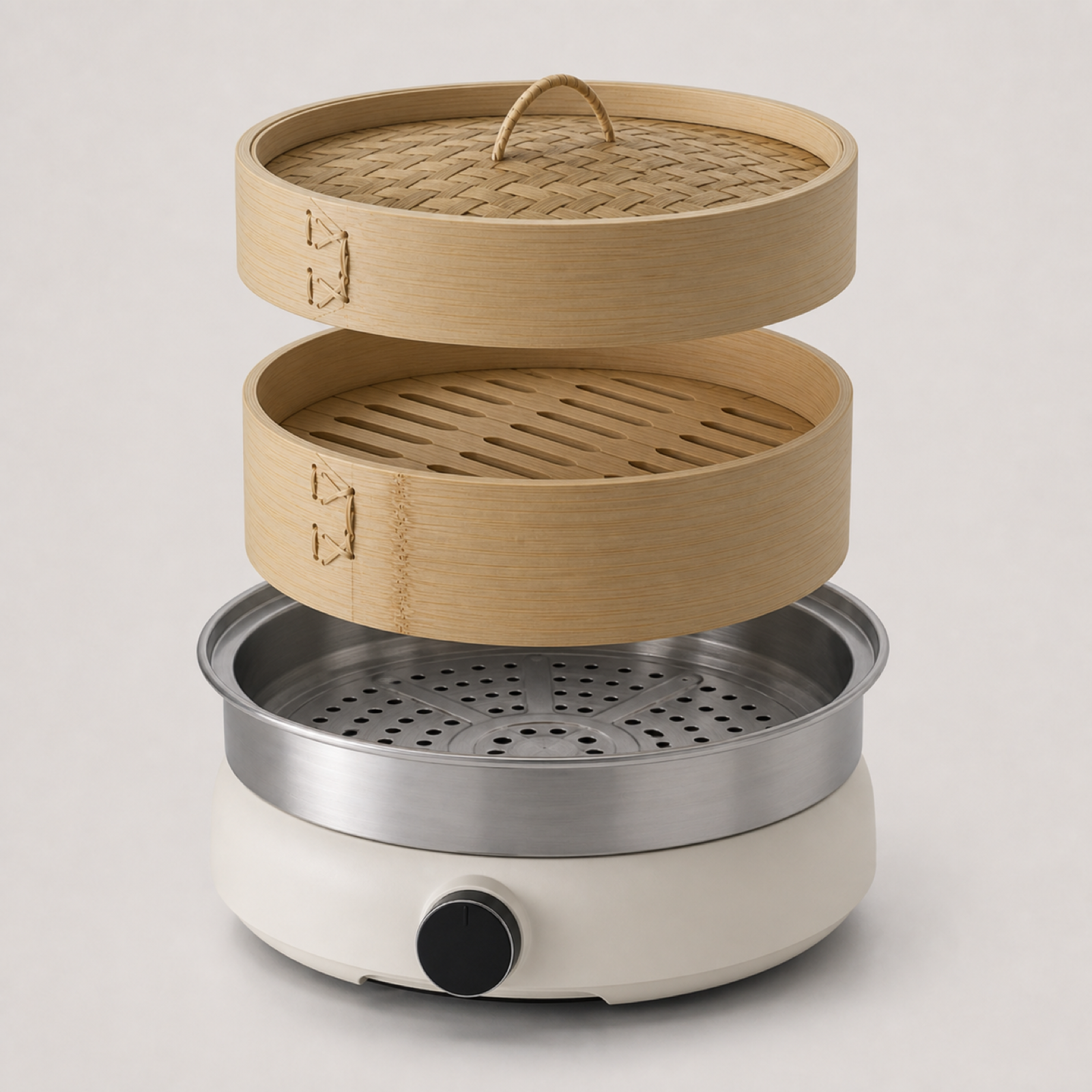 Multi-tier electric bamboo steamer with layered steam circulation structure