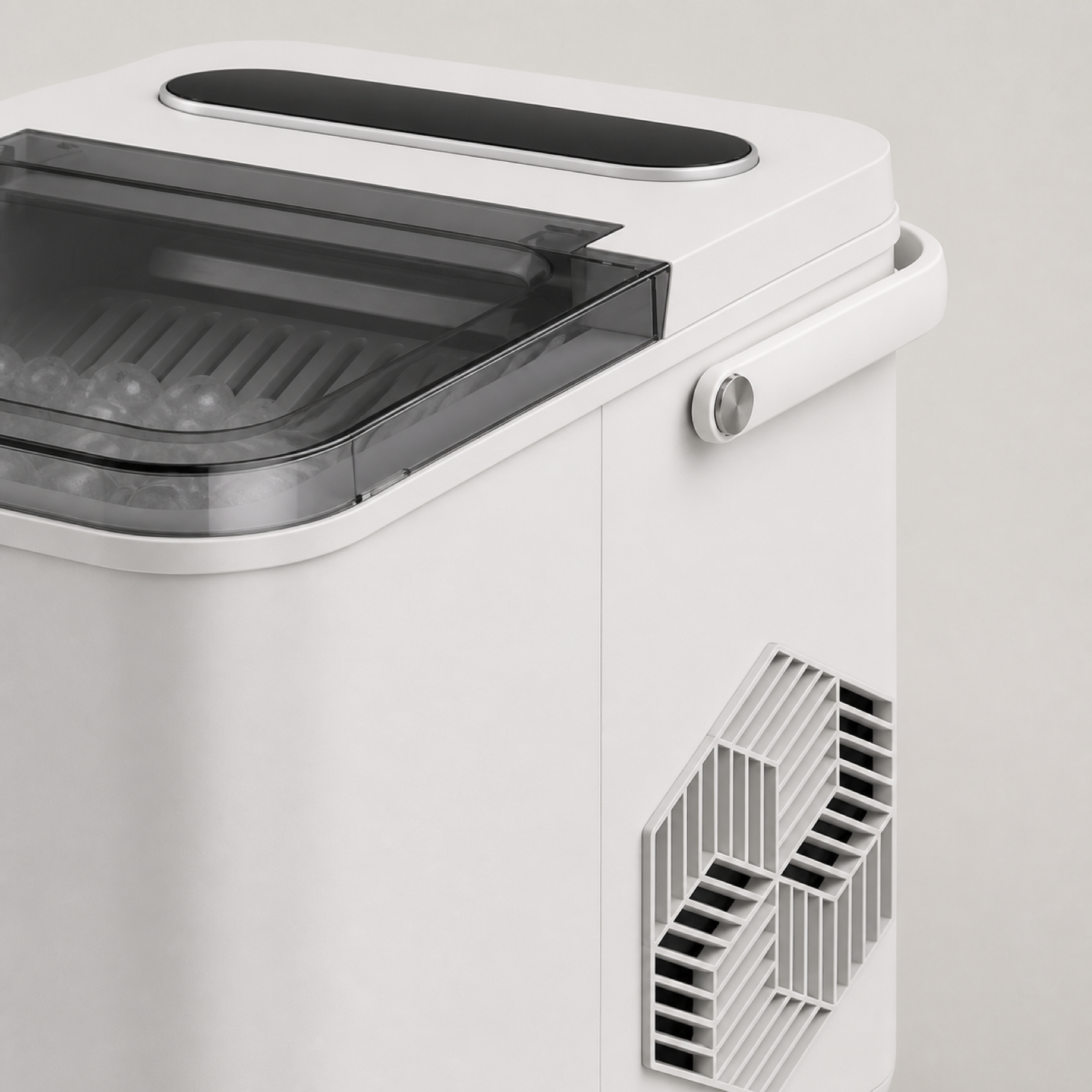 Bullet ice maker control panel and ventilation system detail