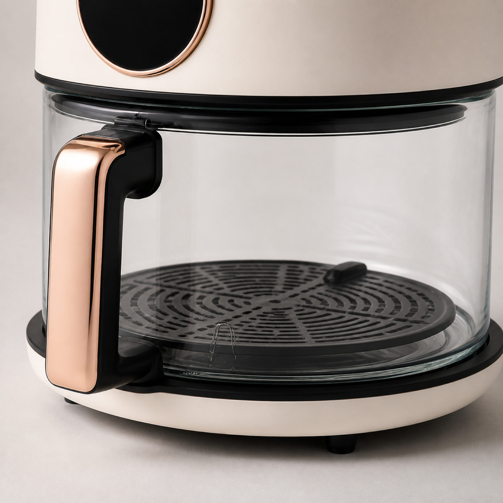Glass air fryer bowl with removable cooking rack