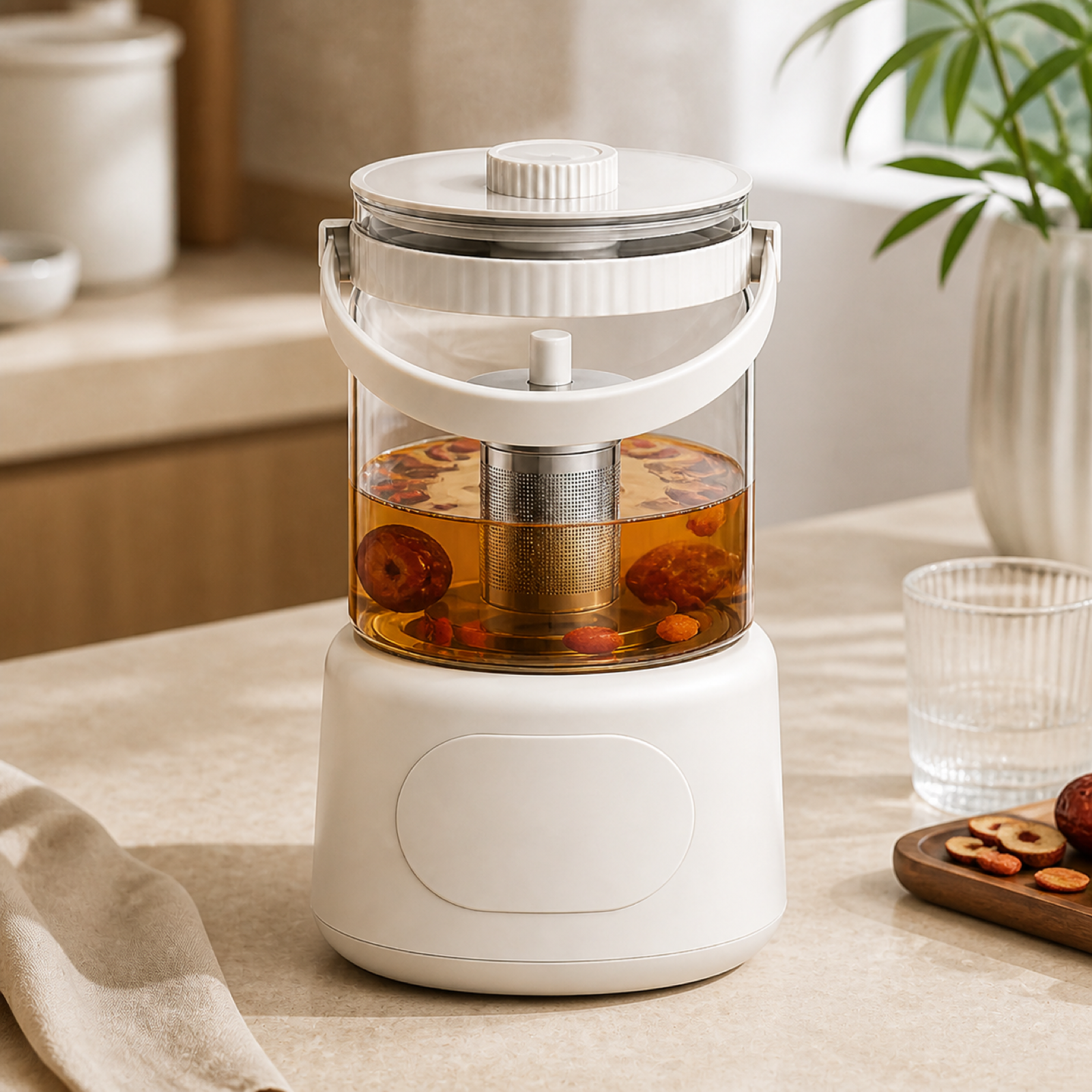 Glass health kettle brewing herbal tea at home