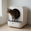 04_场景图_现代客厅猫咪自然进出 Smart Self-Cleaning Cat Litter Box with Sealed Waste Drawer & Safety Sensors