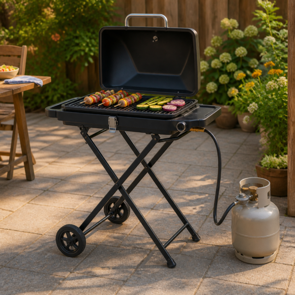 04_庭院烧烤场景 Portable Gas BBQ Grill with Folding Carry Design for Patio, Camping & Outdoor Cooking