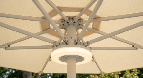 04_细节图_LED灯与伞骨 Parasol Solar LED – 3M Outdoor Umbrella with Warm LED Lighting