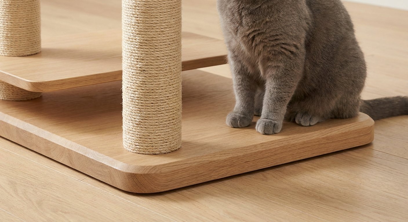 Reinforced wooden base and thick sisal post of multi-level cat tree