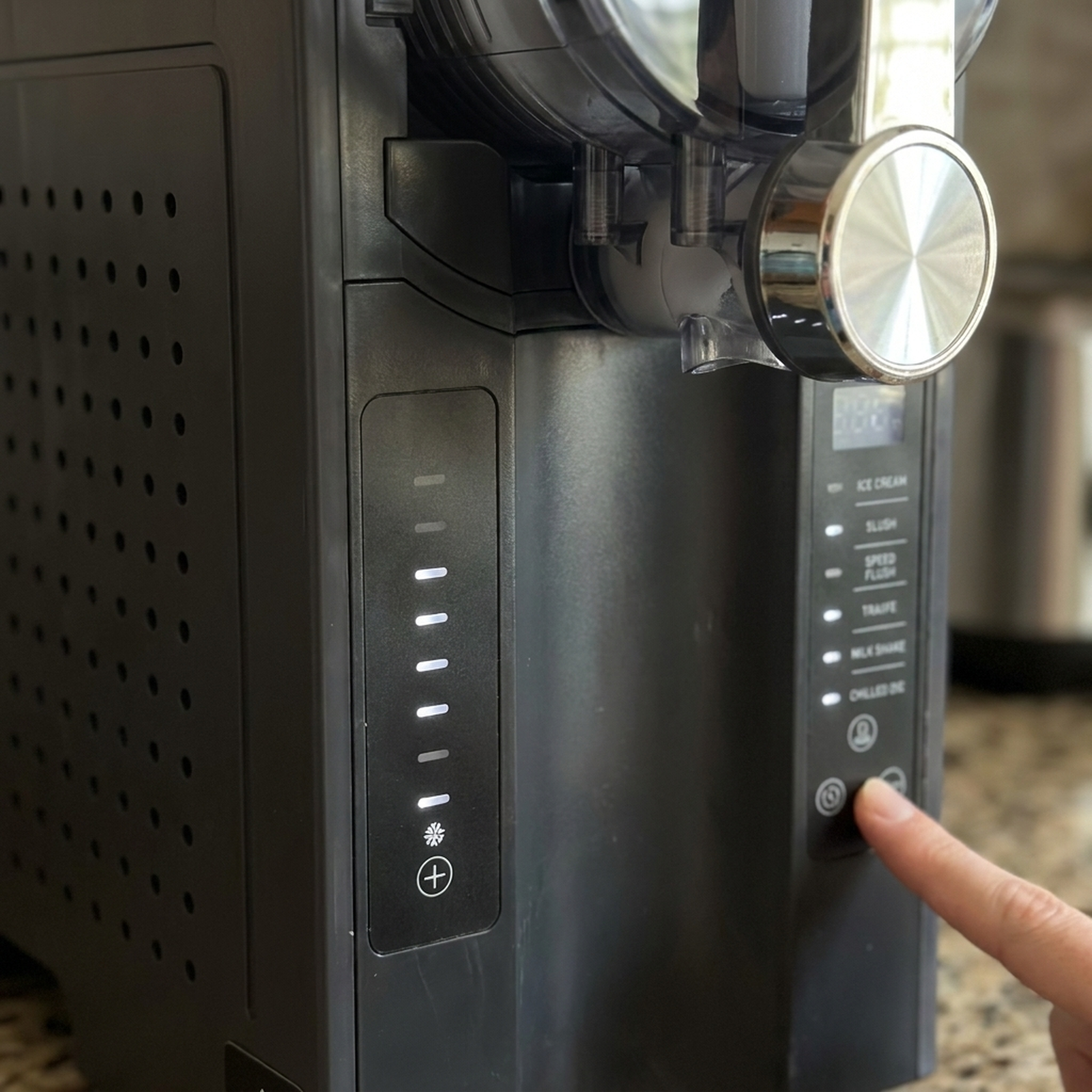 Digital touch control panel on frozen drink slush machine
