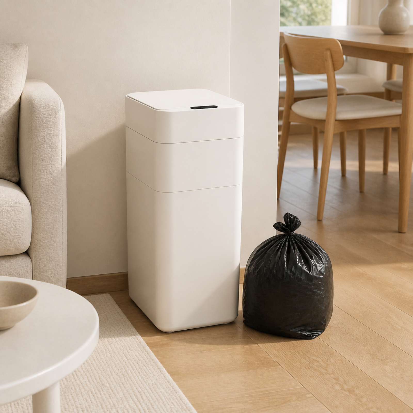 Smart trash can automatically sealing a full garbage bag