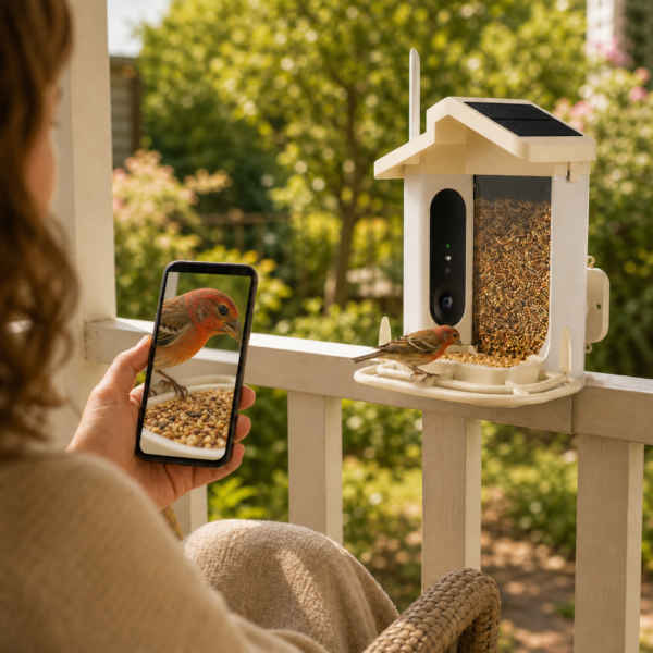 05_场景图_手机实时查看 Smart Solar Bird Feeder with AI Camera & Live Mobile Viewing