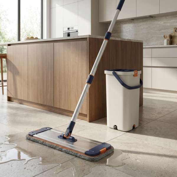 Self-Cleaning Flat Mop & Dual-Chamber Bucket System