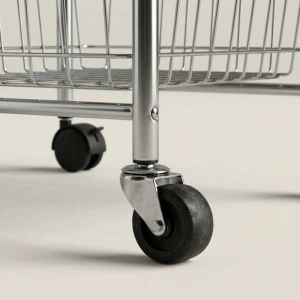06_细节_万向轮 3-Tier Rolling Storage Cart with Pull-Out Wire Baskets & Wood Top