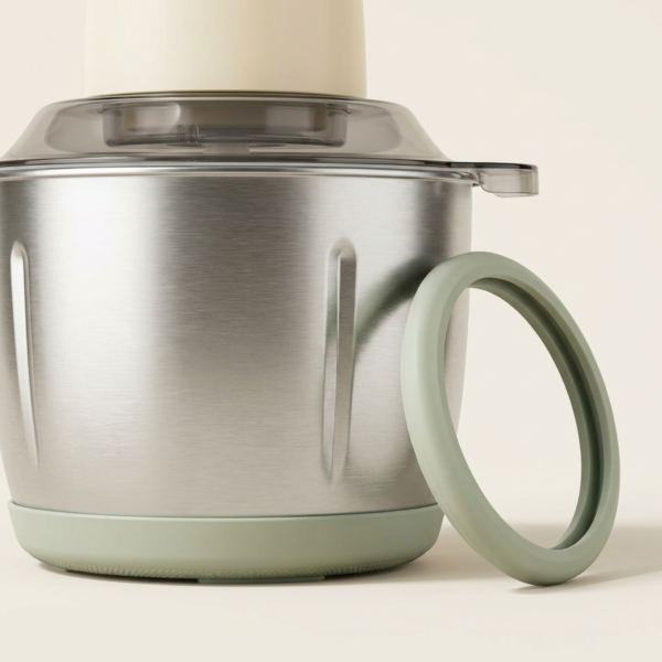 06_细节图_不锈钢碗防滑底座 Electric Food Chopper with Stainless Steel & Glass Bowls, 4-Blade System and Touch Control