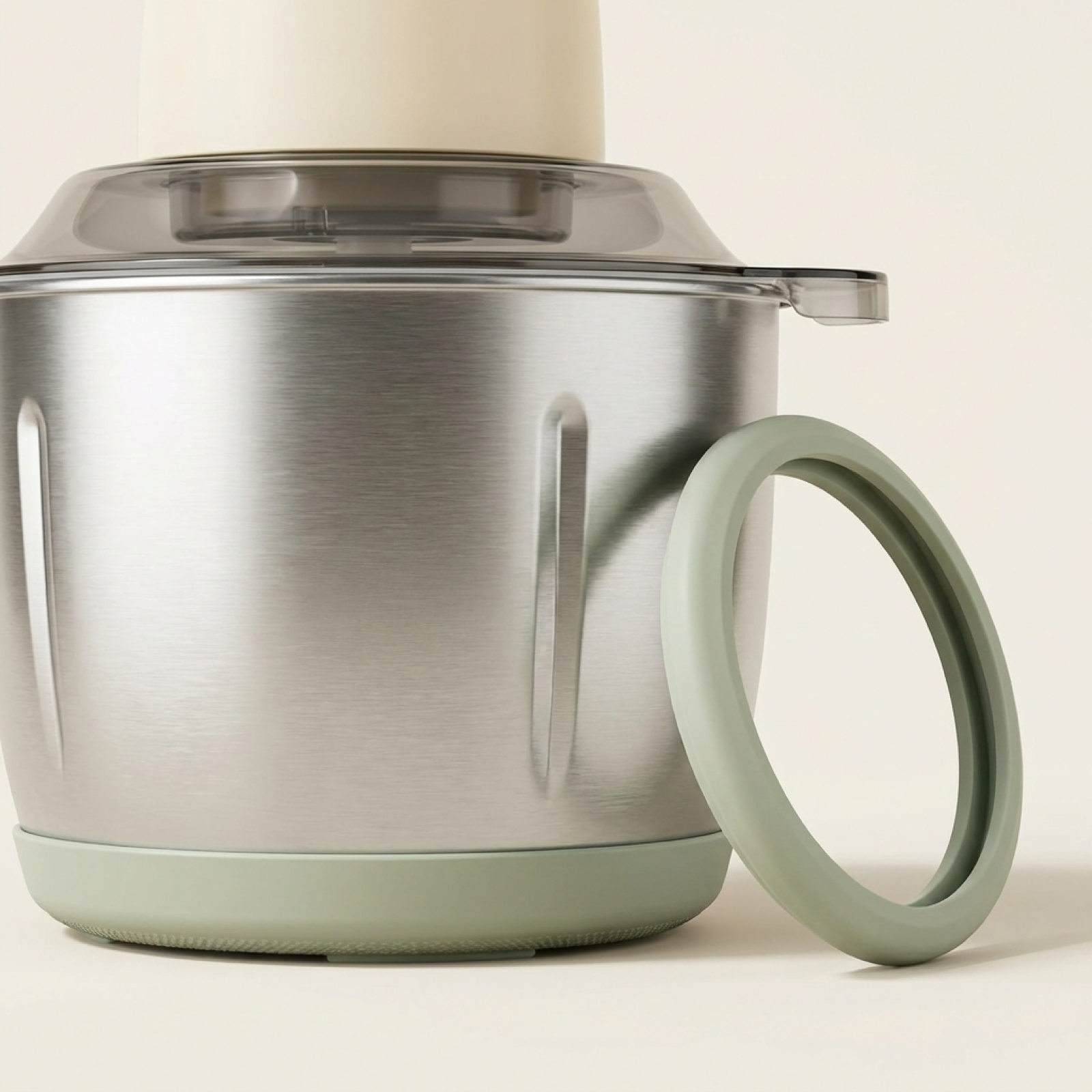 Stainless steel food chopper bowl with removable non-slip base ring