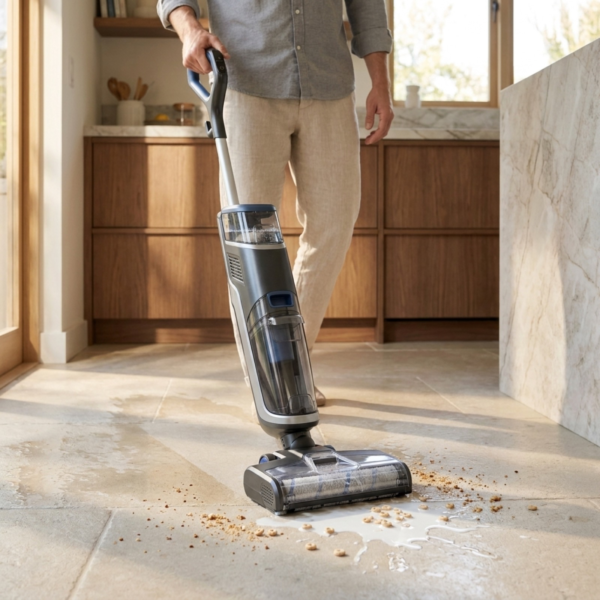 07_场景图_厨房干湿污渍一次清洁 Smart Cordless Wet Dry Floor Washer with Self-Cleaning Roller & Dual Water Tank System