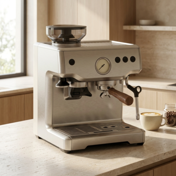 08_现代厨房使用场景 Semi-Automatic Espresso Machine with Integrated Grinder, Pressure Gauge & Steam Wand