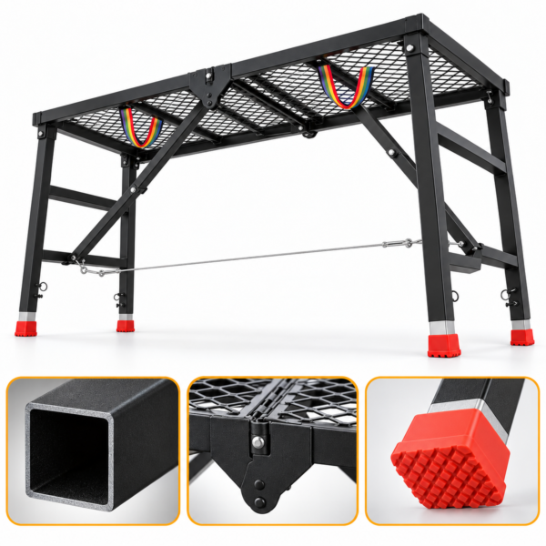 4d2421bd-06bf-4653-bfa4-536457906659 Heavy-Duty Adjustable Folding Work Platform with Anti-Slip Steel Deck & Height-Adjustable Legs