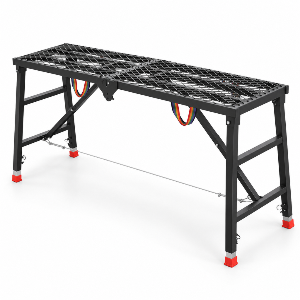 Heavy-Duty Adjustable Folding Work Platform with Anti-Slip Steel Deck & Height-Adjustable Legs